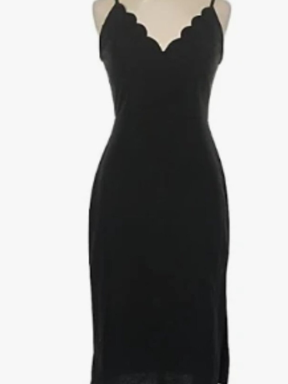 The Socialite Black Knit Sleeveless Midi Dress, Scalloped V-neck, Side Slit, XL